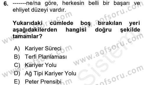 Performans ve Kariyer Yönetimi Dersi 2017 - 2018 Yılı 3 Ders Sınav Soruları 6. Soru