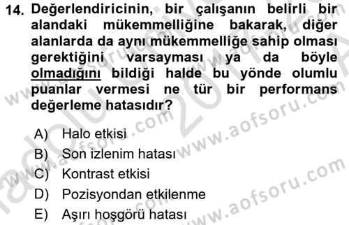 Performans ve Kariyer Yönetimi Dersi 2017 - 2018 Yılı (Vize) Ara Sınav Soruları 14. Soru