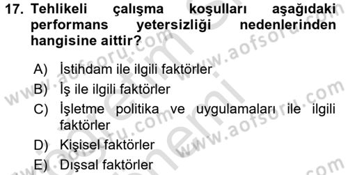 Performans ve Kariyer Yönetimi Dersi 2017 - 2018 Yılı (Vize) Ara Sınav Soruları 17. Soru