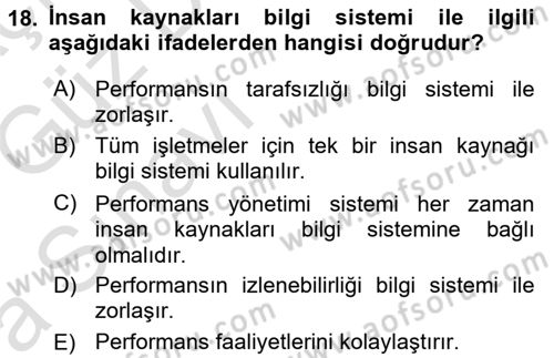 Performans ve Kariyer Yönetimi Dersi 2017 - 2018 Yılı (Vize) Ara Sınav Soruları 18. Soru
