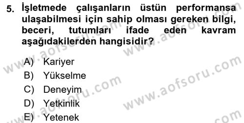 Performans ve Kariyer Yönetimi Dersi 2017 - 2018 Yılı (Vize) Ara Sınav Soruları 5. Soru