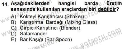 Yiyecek İçecek Yönetimi Dersi Ara Sınavı Deneme Sınav Soruları 14. Soru