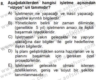 Yiyecek İçecek Yönetimi Dersi Ara Sınavı Deneme Sınav Soruları 8. Soru