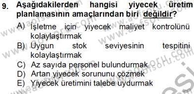 Yiyecek İçecek Yönetimi Dersi 2012 - 2013 Yılı (Vize) Ara Sınav Soruları 9. Soru