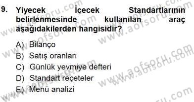 Yiyecek İçecek Yönetimi Dersi 2012 - 2013 Yılı (Final) Dönem Sonu Sınav Soruları 9. Soru