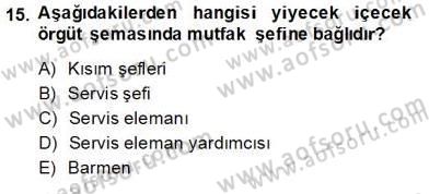 Yiyecek İçecek Yönetimi Dersi Ara Sınavı Deneme Sınav Soruları 15. Soru