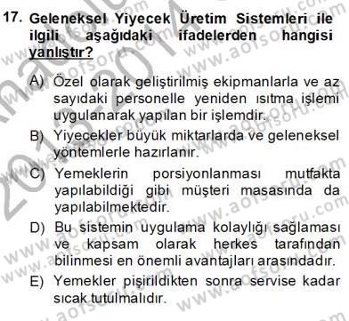Yiyecek İçecek Yönetimi Dersi Ara Sınavı Deneme Sınav Soruları 17. Soru