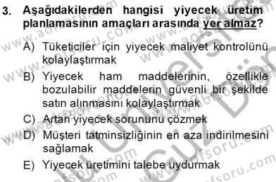 Yiyecek İçecek Yönetimi Dersi 2013 - 2014 Yılı (Final) Dönem Sonu Sınav Soruları 3. Soru