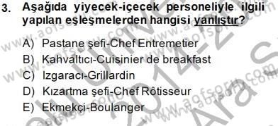 Yiyecek İçecek Yönetimi Dersi 2014 - 2015 Yılı (Vize) Ara Sınav Soruları 3. Soru