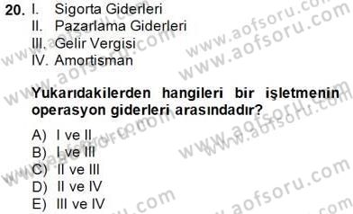 Yiyecek İçecek Yönetimi Dersi 2014 - 2015 Yılı (Final) Dönem Sonu Sınav Soruları 20. Soru