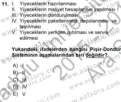 Yiyecek İçecek Yönetimi Dersi 2015 - 2016 Yılı (Vize) Ara Sınav Soruları 11. Soru