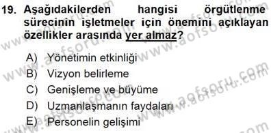 Yiyecek İçecek Yönetimi Dersi 2015 - 2016 Yılı (Vize) Ara Sınav Soruları 19. Soru