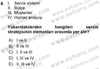 Yiyecek İçecek Yönetimi Dersi 2015 - 2016 Yılı (Vize) Ara Sınav Soruları 8. Soru