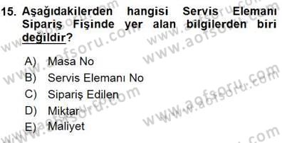 Yiyecek İçecek Yönetimi Dersi 2015 - 2016 Yılı (Final) Dönem Sonu Sınav Soruları 15. Soru