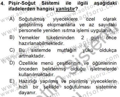 Yiyecek İçecek Yönetimi Dersi 2015 - 2016 Yılı (Final) Dönem Sonu Sınav Soruları 4. Soru