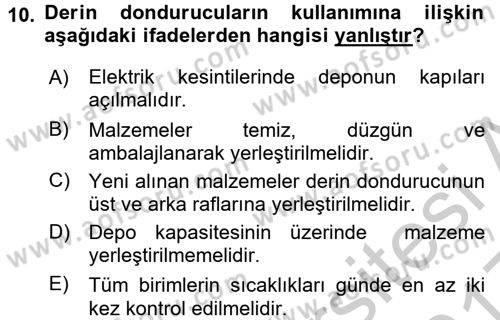 Yiyecek İçecek Yönetimi Dersi 2016 - 2017 Yılı 3 Ders Sınav Soruları 10. Soru
