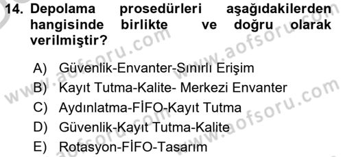 Yiyecek İçecek Yönetimi Dersi 2016 - 2017 Yılı 3 Ders Sınav Soruları 14. Soru