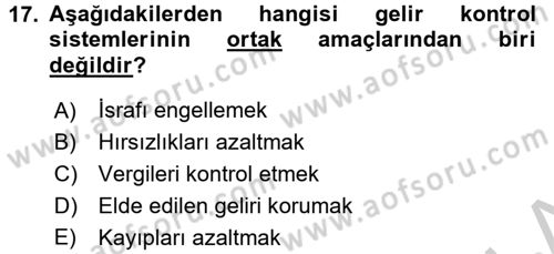 Yiyecek İçecek Yönetimi Dersi 2016 - 2017 Yılı 3 Ders Sınav Soruları 17. Soru