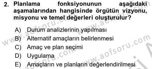 Yiyecek İçecek Yönetimi Dersi 2016 - 2017 Yılı 3 Ders Sınav Soruları 2. Soru