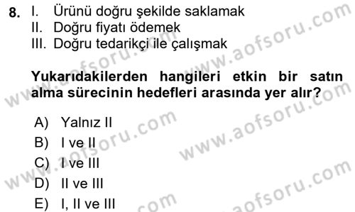 Yiyecek İçecek Yönetimi Dersi 2016 - 2017 Yılı 3 Ders Sınav Soruları 8. Soru