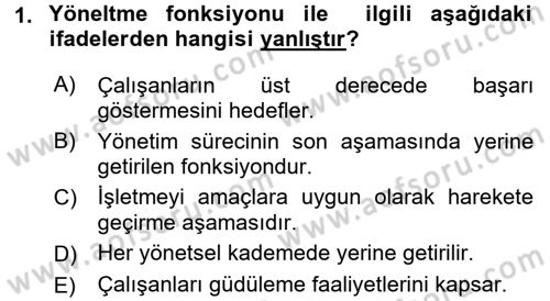 Yiyecek İçecek Yönetimi Dersi Ara Sınavı Deneme Sınav Soruları 1. Soru