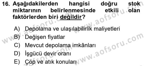 Yiyecek İçecek Yönetimi Dersi 2016 - 2017 Yılı (Vize) Ara Sınav Soruları 16. Soru