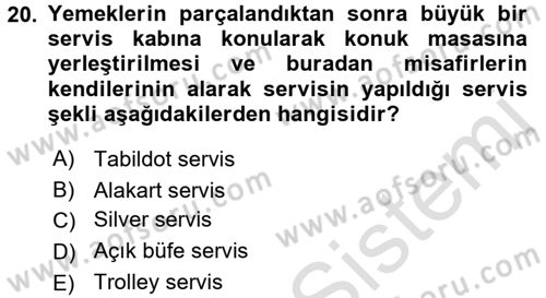 Yiyecek İçecek Yönetimi Dersi Ara Sınavı Deneme Sınav Soruları 20. Soru