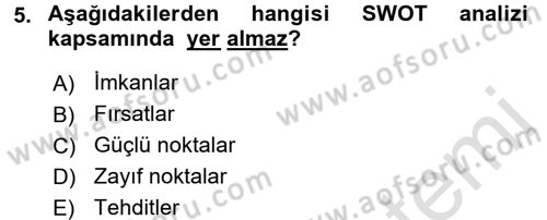 Yiyecek İçecek Yönetimi Dersi Ara Sınavı Deneme Sınav Soruları 5. Soru