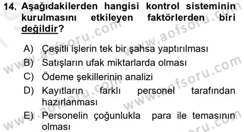 Yiyecek İçecek Yönetimi Dersi 2016 - 2017 Yılı (Final) Dönem Sonu Sınav Soruları 14. Soru