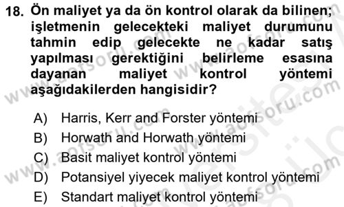 Yiyecek İçecek Yönetimi Dersi 2017 - 2018 Yılı 3 Ders Sınav Soruları 18. Soru