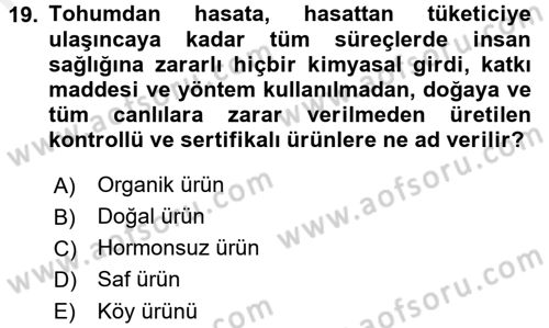 Yiyecek İçecek Yönetimi Dersi 2017 - 2018 Yılı 3 Ders Sınav Soruları 19. Soru