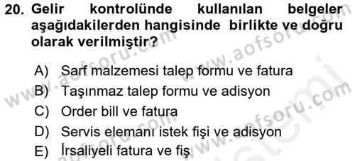 Yiyecek İçecek Yönetimi Dersi 2017 - 2018 Yılı 3 Ders Sınav Soruları 20. Soru