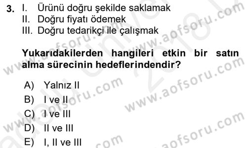 Yiyecek İçecek Yönetimi Dersi 2017 - 2018 Yılı 3 Ders Sınav Soruları 3. Soru