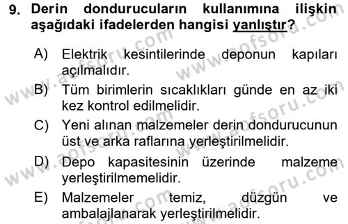 Yiyecek İçecek Yönetimi Dersi 2017 - 2018 Yılı 3 Ders Sınav Soruları 9. Soru
