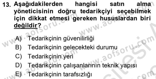 Yiyecek İçecek Yönetimi Dersi Ara Sınavı Deneme Sınav Soruları 13. Soru