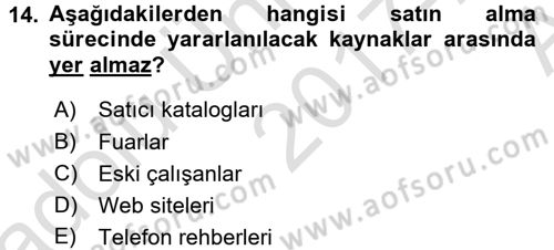Yiyecek İçecek Yönetimi Dersi 2017 - 2018 Yılı (Vize) Ara Sınav Soruları 14. Soru