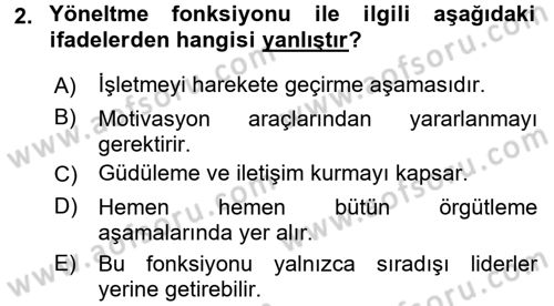 Yiyecek İçecek Yönetimi Dersi Ara Sınavı Deneme Sınav Soruları 2. Soru