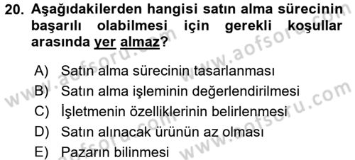 Yiyecek İçecek Yönetimi Dersi Ara Sınavı Deneme Sınav Soruları 20. Soru