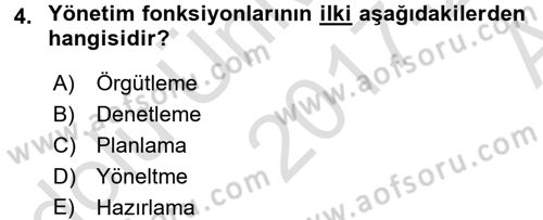 Yiyecek İçecek Yönetimi Dersi Ara Sınavı Deneme Sınav Soruları 4. Soru