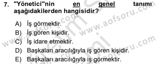 Yiyecek İçecek Yönetimi Dersi Ara Sınavı Deneme Sınav Soruları 7. Soru