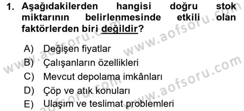 Yiyecek İçecek Yönetimi Dersi 2017 - 2018 Yılı (Final) Dönem Sonu Sınav Soruları 1. Soru