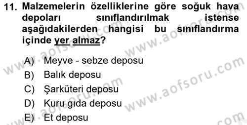 Yiyecek İçecek Yönetimi Dersi 2017 - 2018 Yılı (Final) Dönem Sonu Sınav Soruları 11. Soru