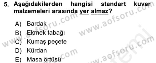 Yiyecek İçecek Yönetimi Dersi 2017 - 2018 Yılı (Final) Dönem Sonu Sınav Soruları 5. Soru