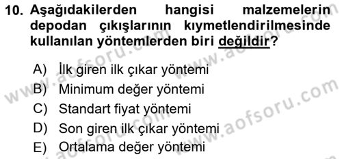 Yiyecek İçecek Yönetimi Dersi 2018 - 2019 Yılı 3 Ders Sınav Soruları 10. Soru