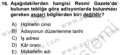 Yiyecek İçecek Yönetimi Dersi 2018 - 2019 Yılı 3 Ders Sınav Soruları 16. Soru