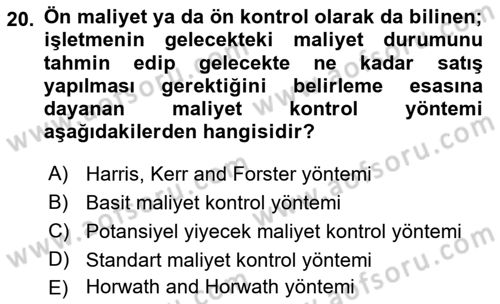 Yiyecek İçecek Yönetimi Dersi 2018 - 2019 Yılı 3 Ders Sınav Soruları 20. Soru