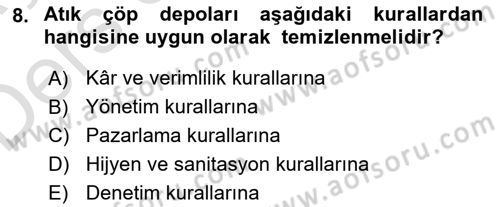 Yiyecek İçecek Yönetimi Dersi 2018 - 2019 Yılı 3 Ders Sınav Soruları 8. Soru