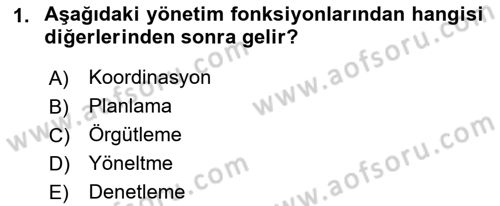 Yiyecek İçecek Yönetimi Dersi 2018 - 2019 Yılı (Vize) Ara Sınav Soruları 1. Soru