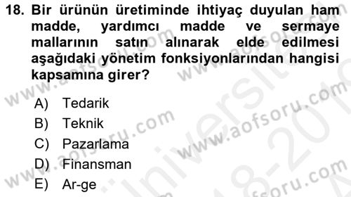 Yiyecek İçecek Yönetimi Dersi 2018 - 2019 Yılı (Vize) Ara Sınav Soruları 18. Soru