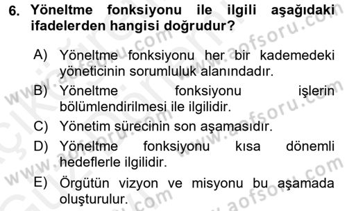 Yiyecek İçecek Yönetimi Dersi 2018 - 2019 Yılı (Vize) Ara Sınav Soruları 6. Soru